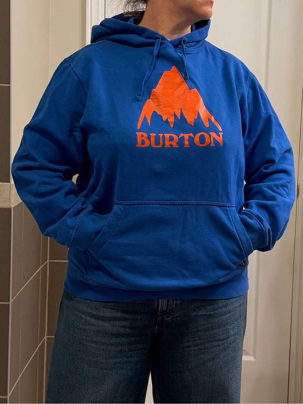Burton Blue Pullover Hoodie with Orange Logo
